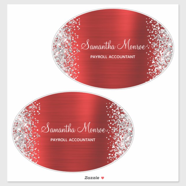Silver Glitter Red Foil Name Title Name Sticker (Sheet)