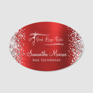 Silver Glitter Red Foil Name Title Name Tag