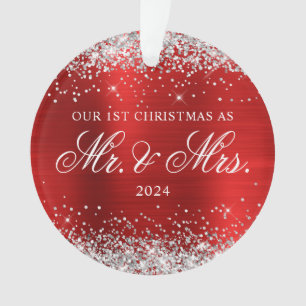 Silver Glitter Red Foil Our 1st Christmas Photo Ornament
