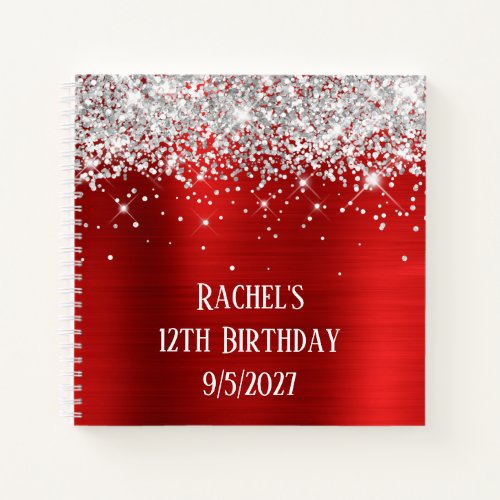 Silver Glitter Red Glam 12th Birthday Notebook