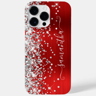 Silver Glitter Red Glam Girly Signature Case-Mate iPhone 14 Pro Max Case