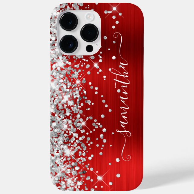 Silver Glitter Red Glam Girly Signature Case-Mate iPhone Case (Back)