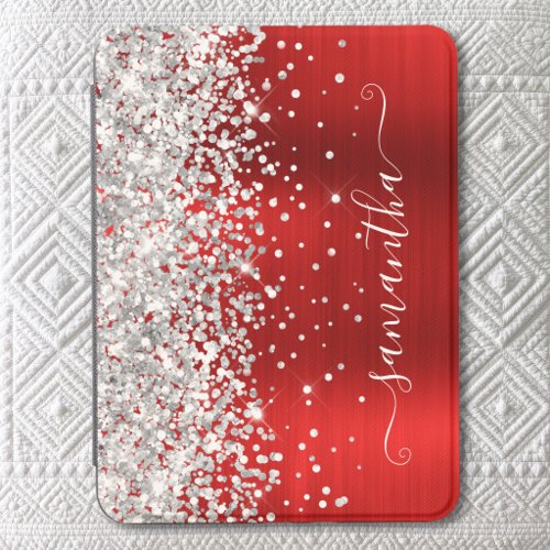 Silver Glitter Red Glam Girly Signature Kindle Cover