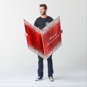 Silver Glitter Red Happy Anniversary Card