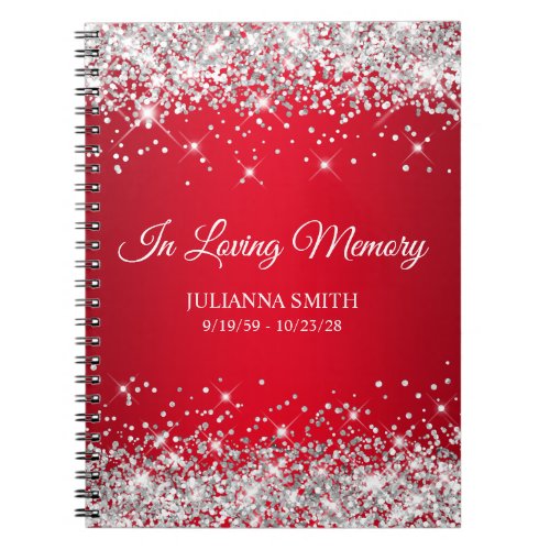 Silver Glitter Red Memorial Service Guestbook Notebook