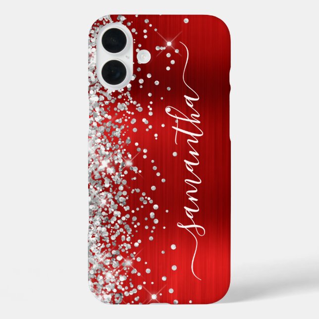 Silver Glitter Red Metallic Girly Signature Case-Mate iPhone Case (Back)