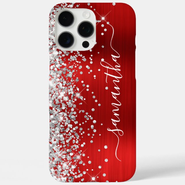 Silver Glitter Red Metallic Girly Signature Case-Mate iPhone Case (Back)
