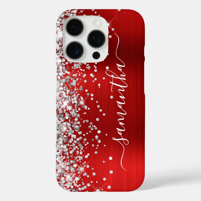 Silver Glitter Red Metallic Girly Signature Case-Mate iPhone Case (Back)