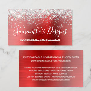 Silver Glitter Red Metallic Online Store Foil Business Cards