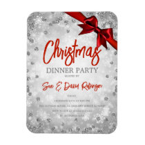 Silver Glitter Red Ribbon Xmas Holiday Invite Magnet