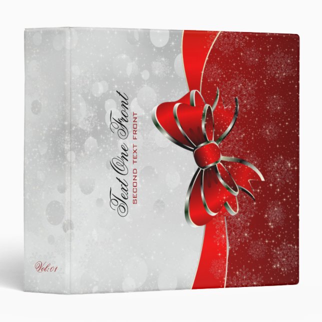 Silver Glitter & Red Sparkles And Bow Monogramed 2 Binder (Front/Spine)