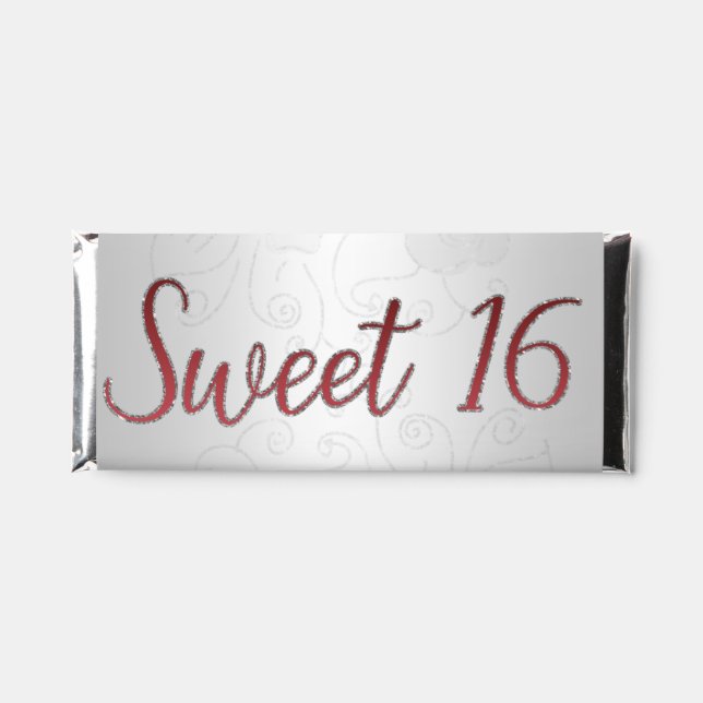 Silver Glitter Red Sweet 16 Personalized Hershey Bar Favors (Front)