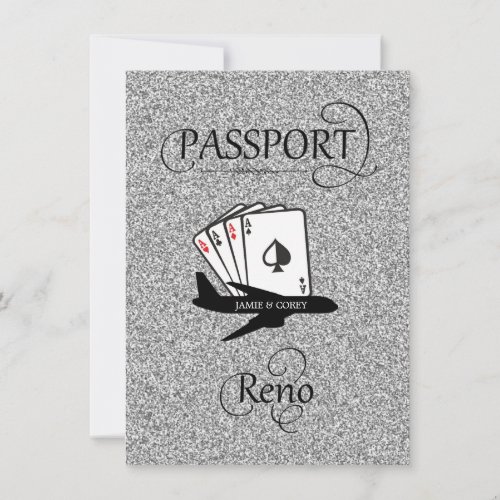 Silver Glitter Reno Passport Save the Date