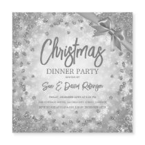 Silver Glitter Ribbon Christmas Holiday Invite