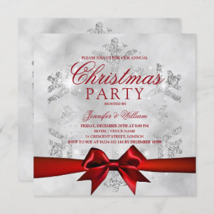 Silver Glitter & Ribbon Xmas Holiday Invitation