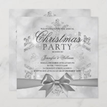 Silver Glitter & Ribbon | Xmas Holiday Invitation