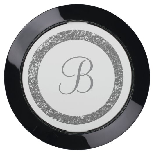 Silver Glitter Ring Custom Monogram USB Charging Station (Front)