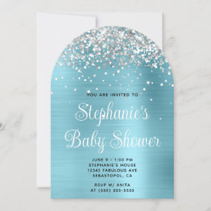 Silver Glitter Robin Egg Blue Baby Shower Invitation