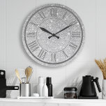 Silver Glitter Roman Numeral Sparkle Girly Large Clock<br><div class="desc">Silver Glitter Roman Numeral Sparkle Girly Large Clock</div>