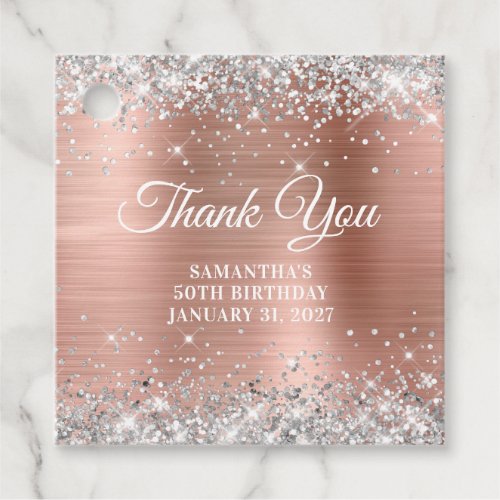Silver Glitter Rose Gold 50th Birthday Thank You Favor Tags