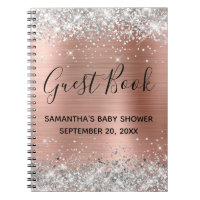 Silver Glitter Rose Gold Baby Shower Guestbook Notebook
