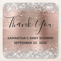 Silver Glitter Rose Gold Baby Shower Thank You