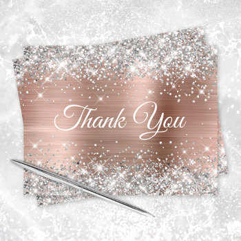 Silver Glitter Rose Gold Foil 40th Birthday Thank You Card by annaleeblysse at Zazzle