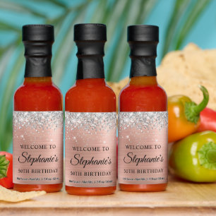 Silver Glitter Rose Gold Foil 50th Birthday Hot Sauces