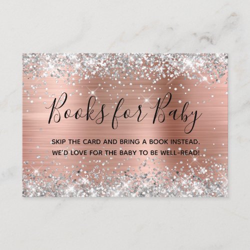 Silver Glitter Rose Gold Foil Books for Baby Enclosure Card