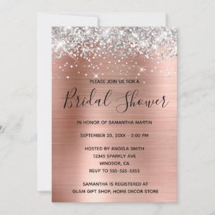 Silver Glitter Rose Gold Foil Bridal Shower Invitation