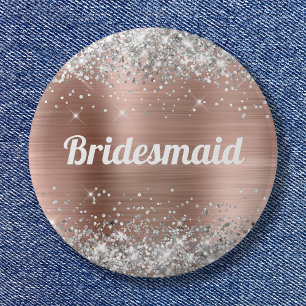 Silver Glitter Rose Gold Foil Bridesmaid Button