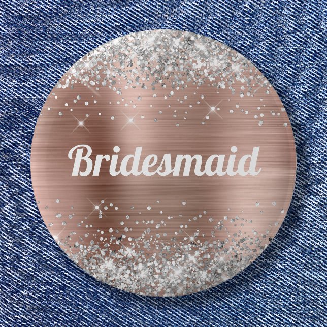 Silver Glitter Rose Gold Foil Bridesmaid Button (Silver Glitter Rose Gold Foil Bridesmaid Button)