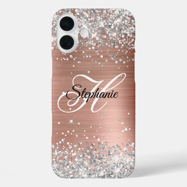 Silver Glitter Rose Gold Foil Fancy Monogram Case-Mate iPhone Case (Back)