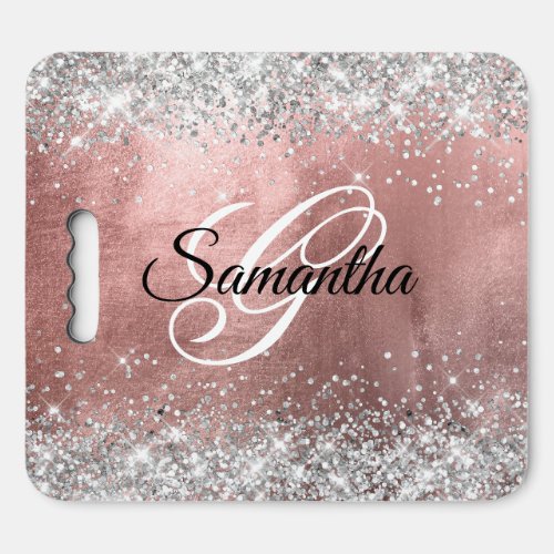 Silver Glitter Rose Gold Foil Fancy Monogram Seat Cushion