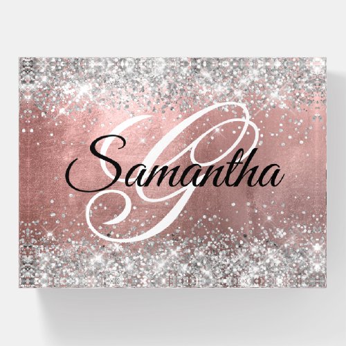 Silver Glitter Rose Gold Foil Fancy Monogrammed Paperweight