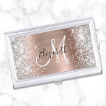 Silver Glitter Rose Gold Foil Girly Monogram Business Card Case<br><div class="desc">Girly faux sparkly silver glitter highlights on both side edges, over a faux pink blush rose gold brushed metal foil. The monogram features a elegant black and white calligraphy combo. Customize the font styles to create your own accessories for the boss of her own business. The main colors are pink,...</div>