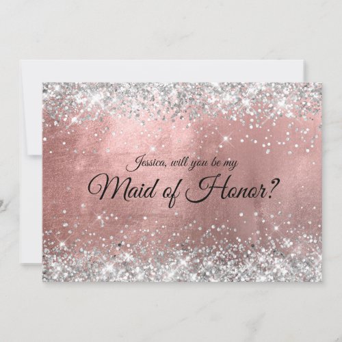 Silver Glitter Rose Gold Foil Maid of Honor Invitation