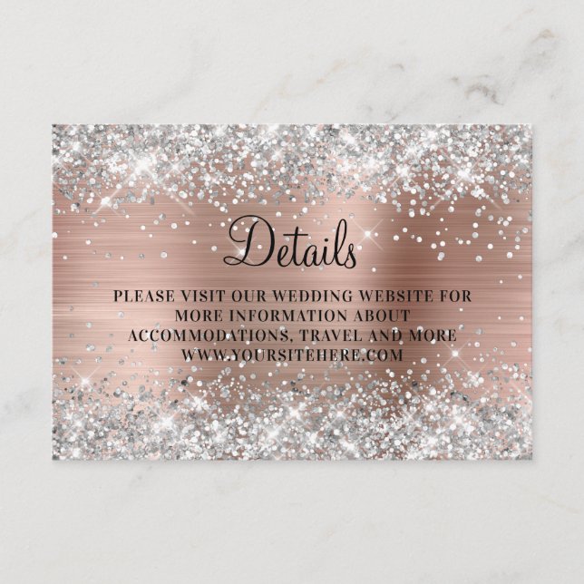 Silver Glitter Rose Gold Foil Wedding Details Enclosure Card (Front)