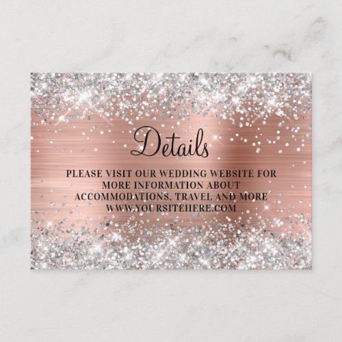 Silver Glitter Rose Gold Foil Wedding Details Enclosure Card