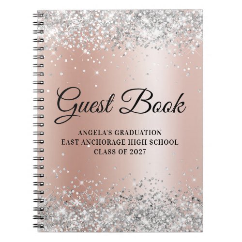 Silver Glitter Rose Gold Glam Gradient Graduation Notebook