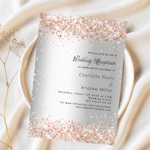Silver glitter rose gold luxury wedding reception invitation