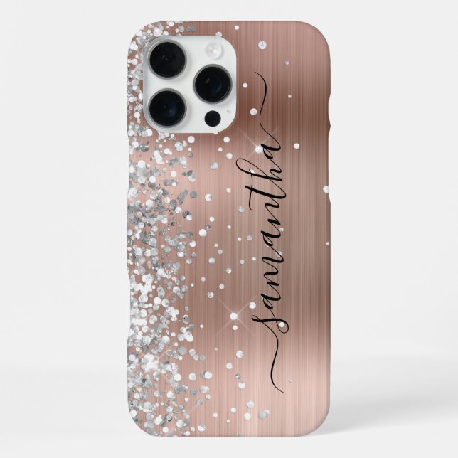 Silver Glitter Rose Gold Metallic Girly Signature iPhone Case (Back)