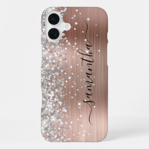 Silver Glitter Rose Gold Metallic Girly Signature iPhone 16 Plus Case