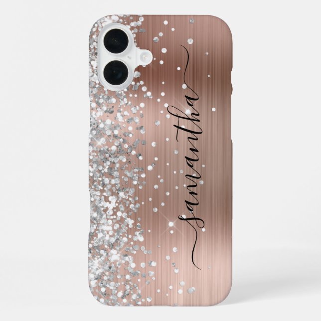 Silver Glitter Rose Gold Metallic Girly Signature iPhone Case (Back)
