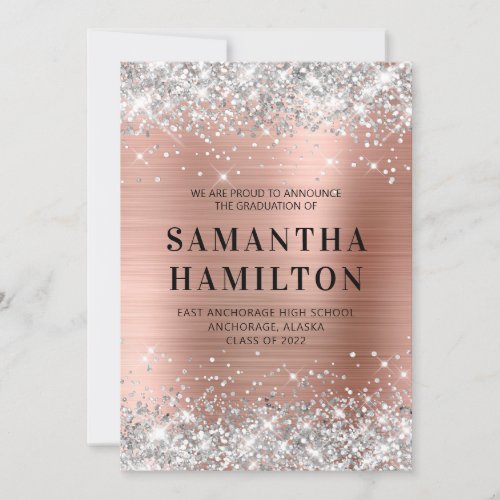 Silver Glitter Rose Gold Ombre Foil Graduation Announcement