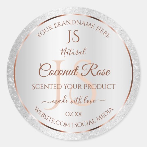 Silver Glitter Rose Gold Product Labels Initials