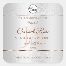 Silver Glitter Rose Gold Product Labels with Logo