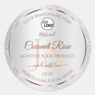 Silver Glitter Rose Gold Product Labels with Logo