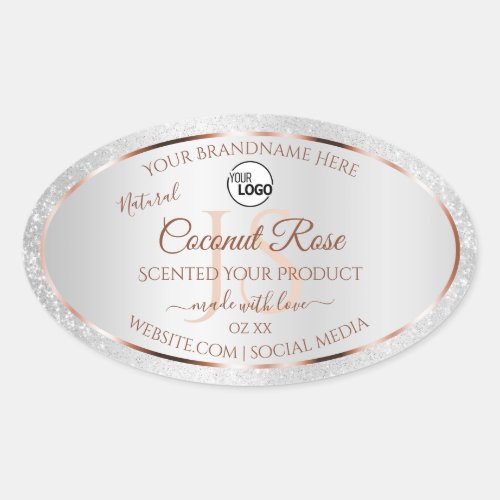 Silver Glitter Rose Gold Product Labels with Logo