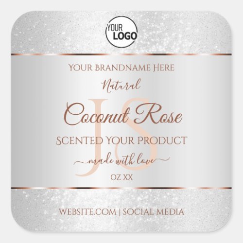 Silver Glitter Rose Gold Product Labels with Logo